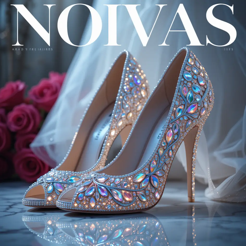 Scarpe da sposa dorate con diamanti su pavimento di marmo