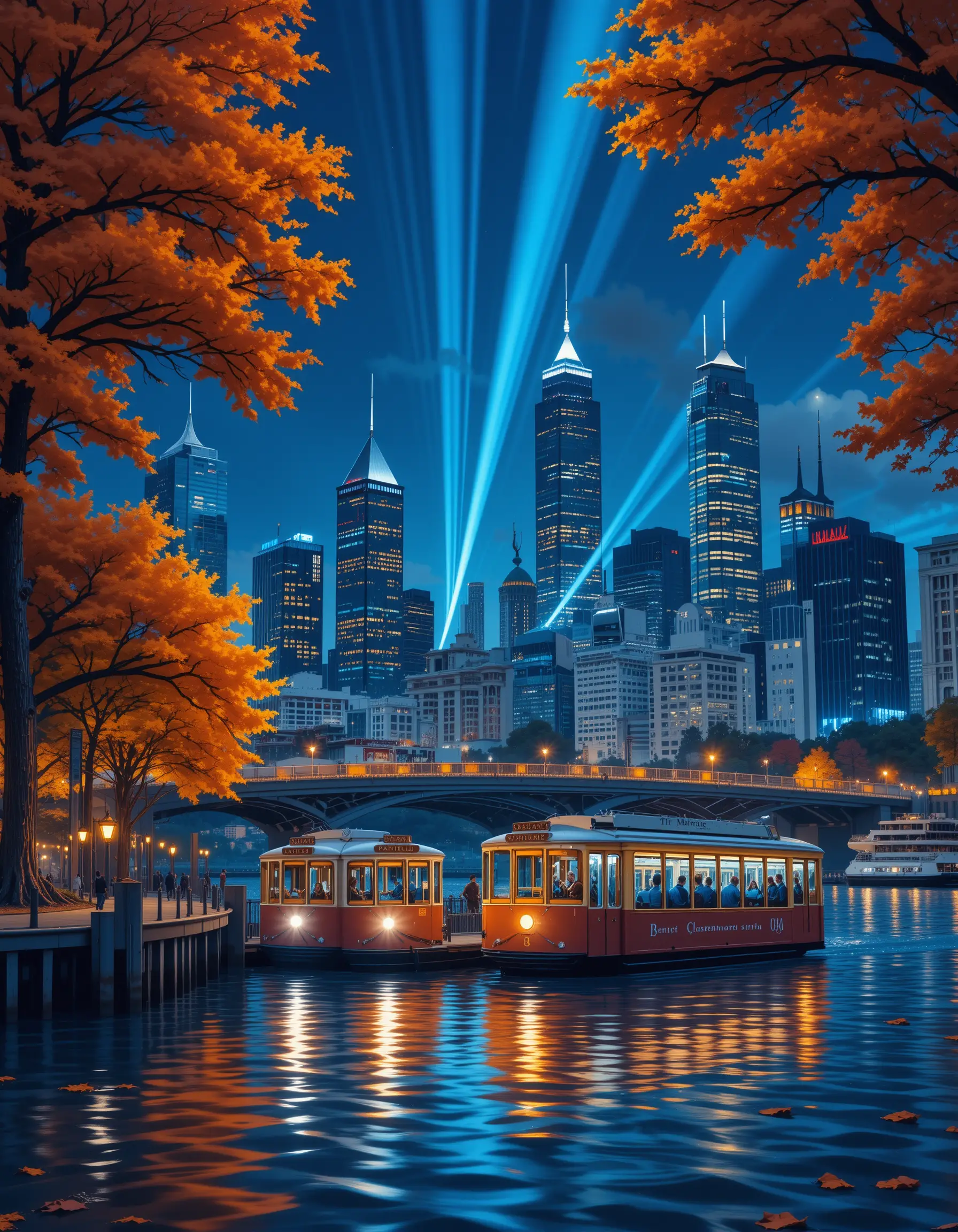 Skyline nocturne de Melbourne sur les quais avec pont illuminé