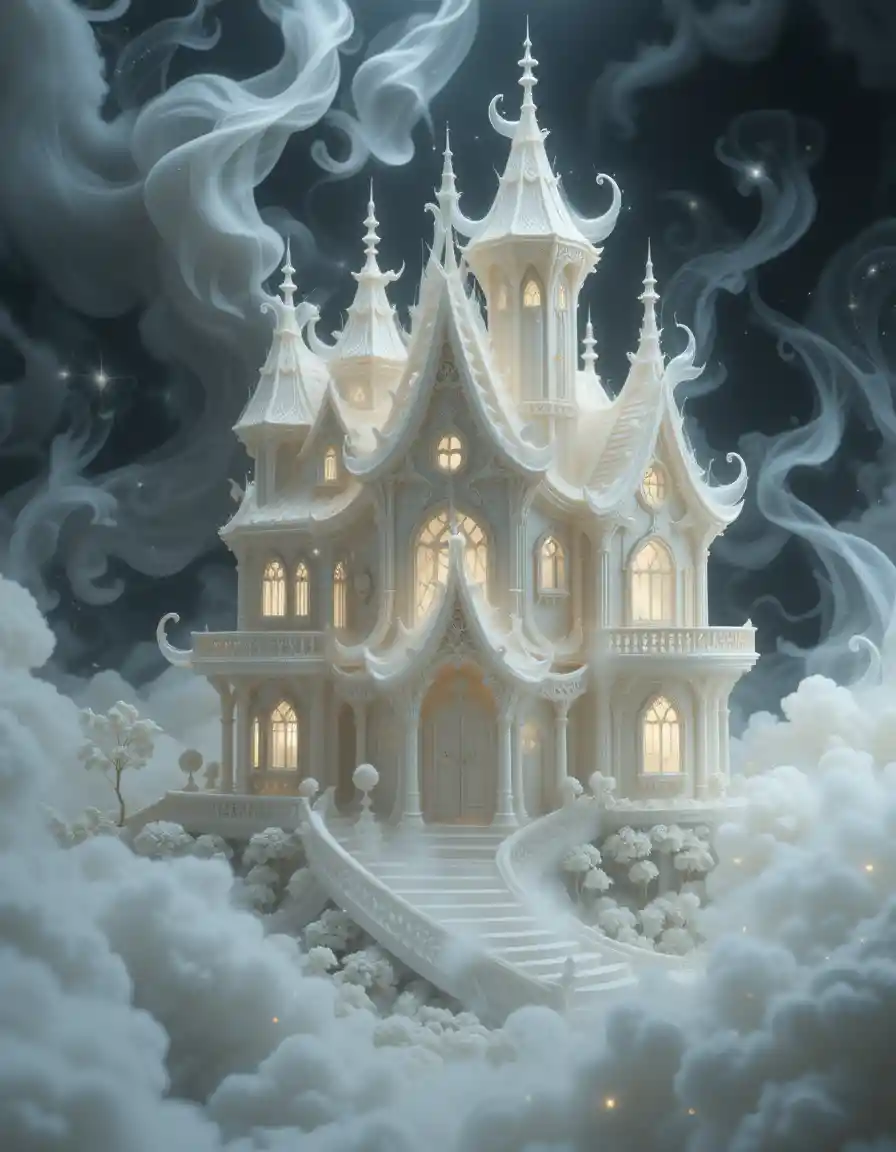 Ethereal Fantasy House Of Ivory In Gentle Mystic Mist