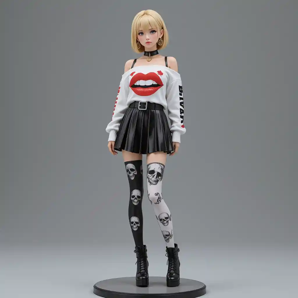 Estatua de chica de anime con atuendo streetwear elegante