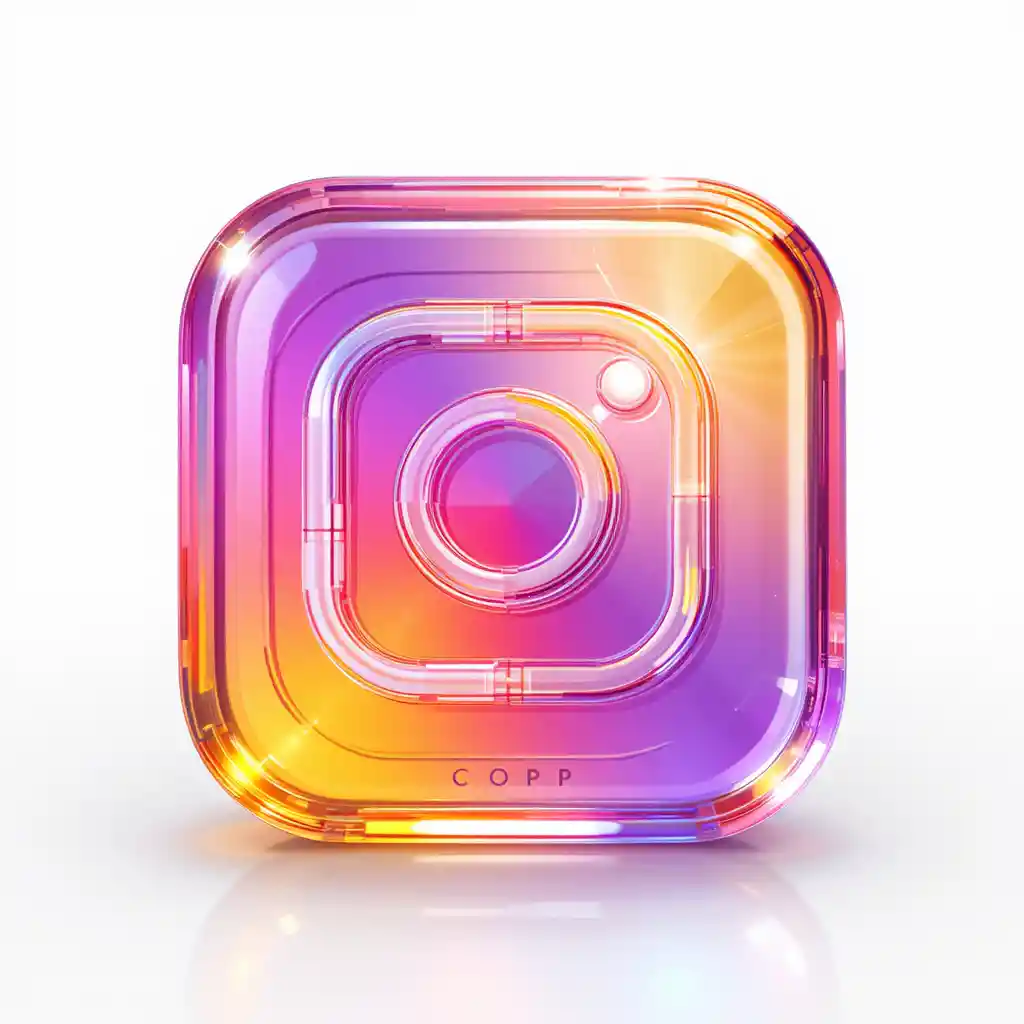 3d isometric glass instagram app icon on white background