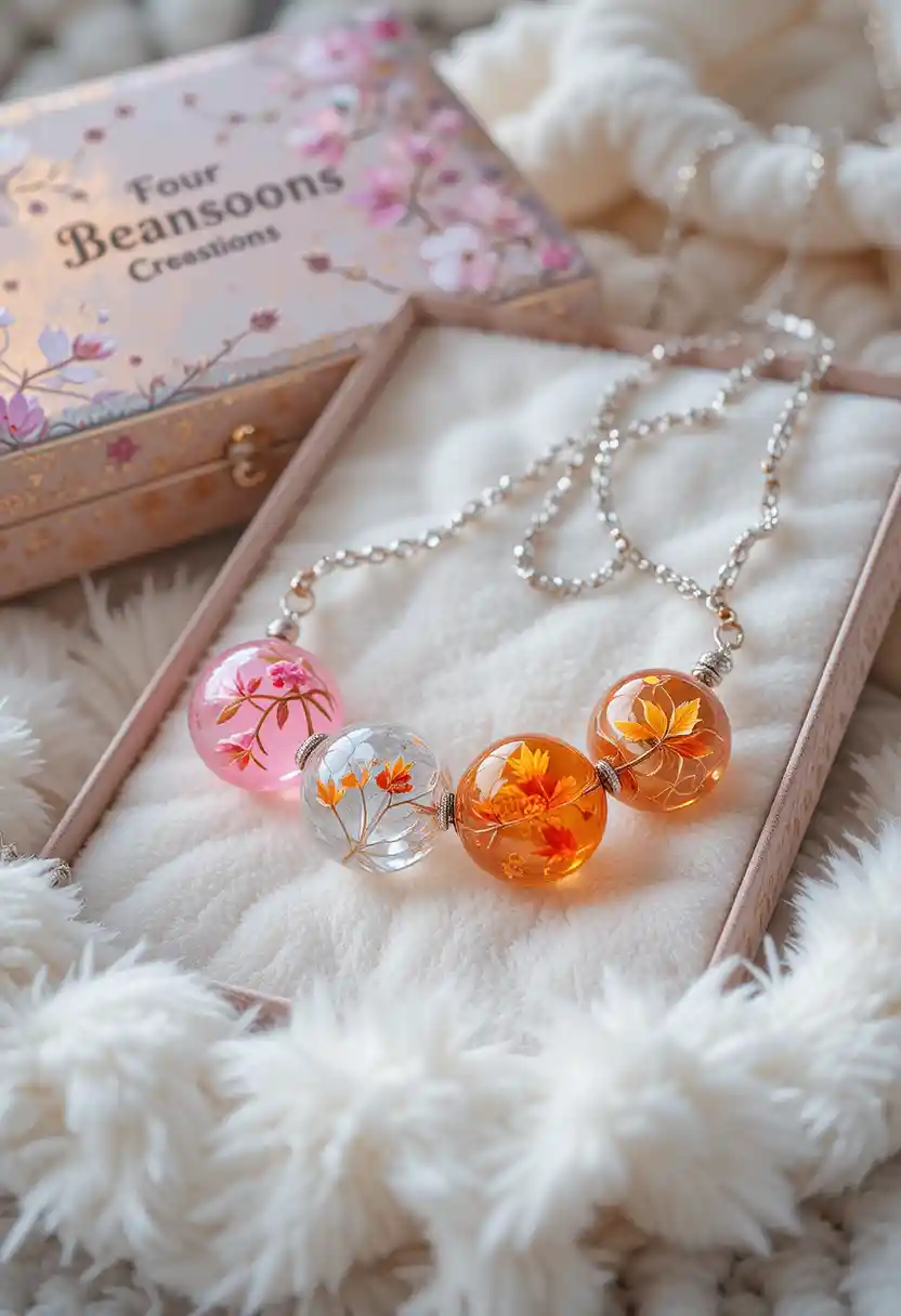 Elegant four seasons glass bead necklace on white velvet