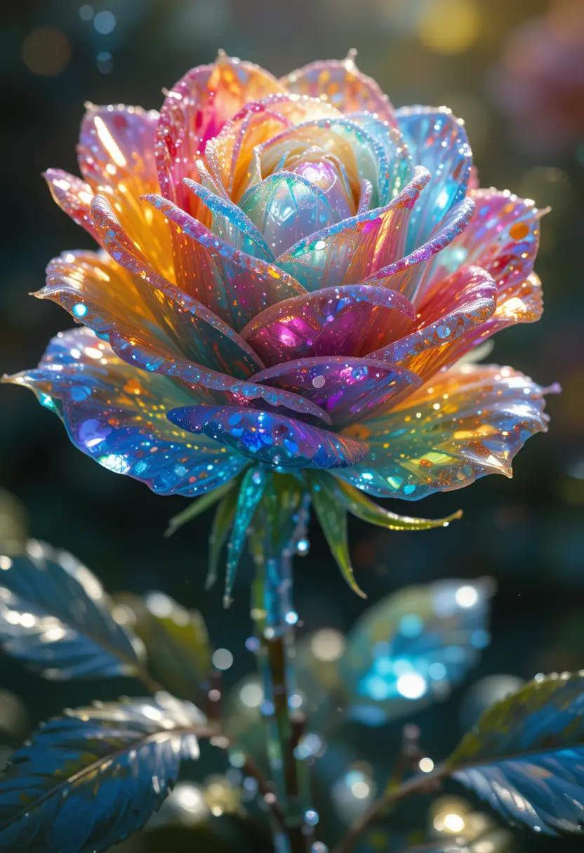Kristall-Regenbogenrosen mit bezaubernden Lichtreflexen