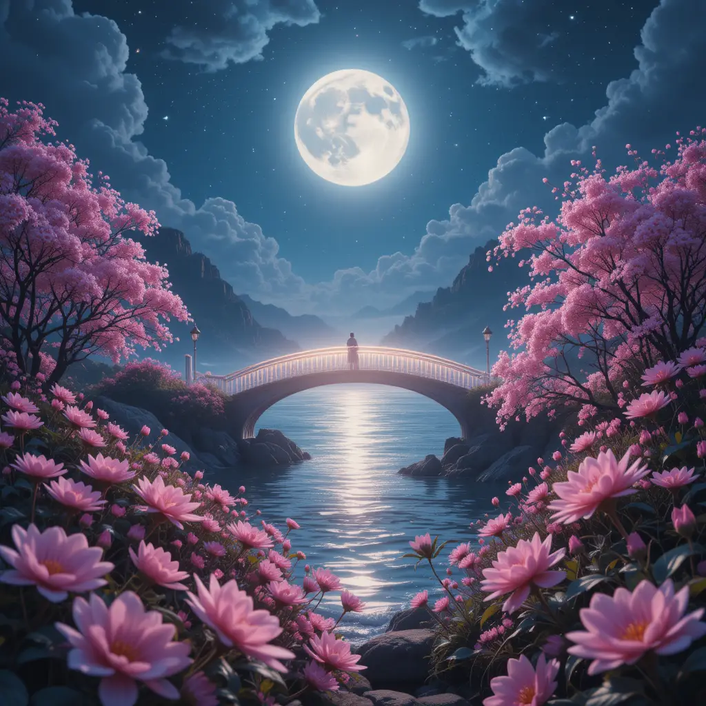 寧靜夢境般景色中的月光橋與水面