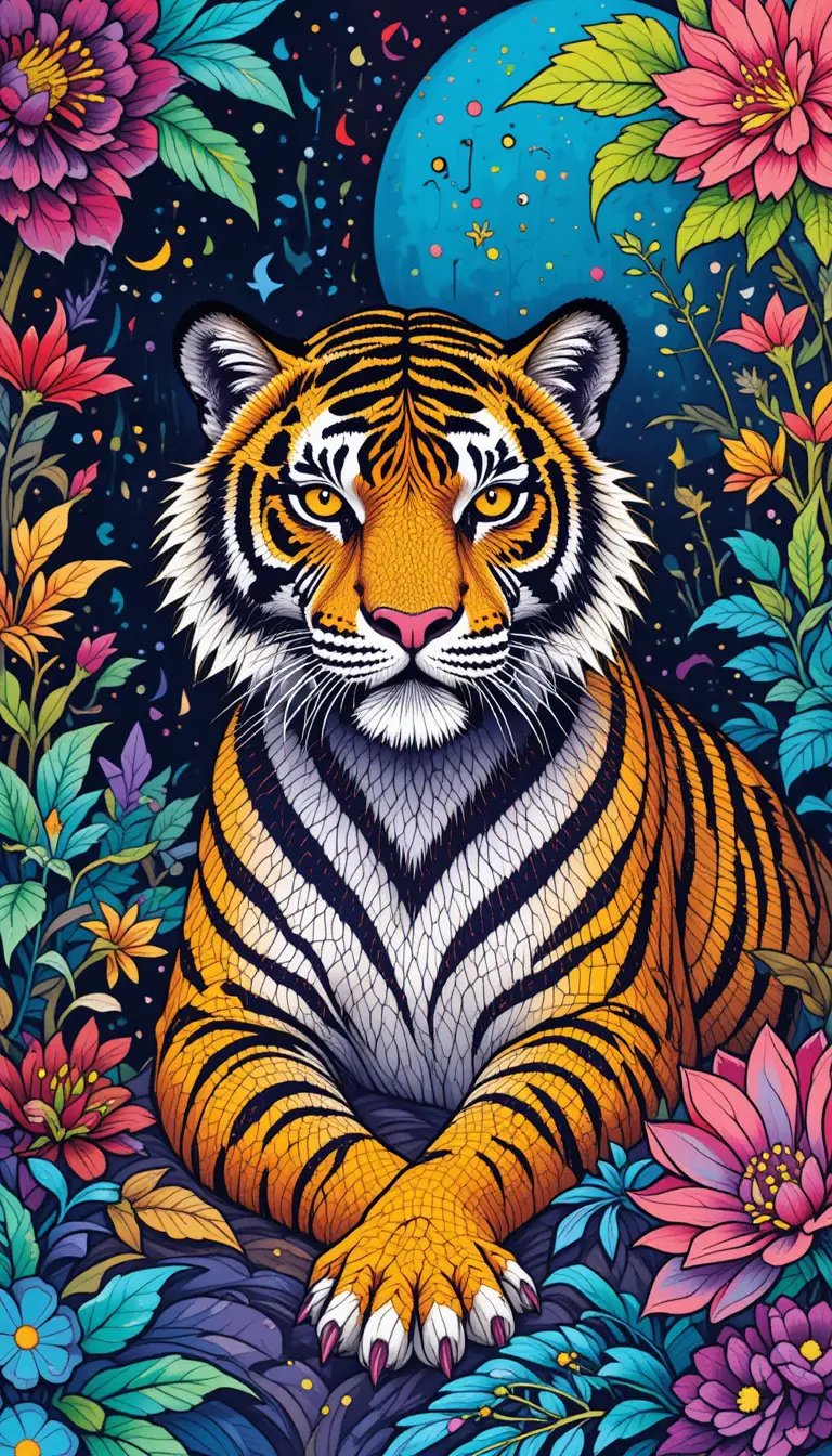 Tigre zentangle colorata con strisce a zigzag in stile astratto