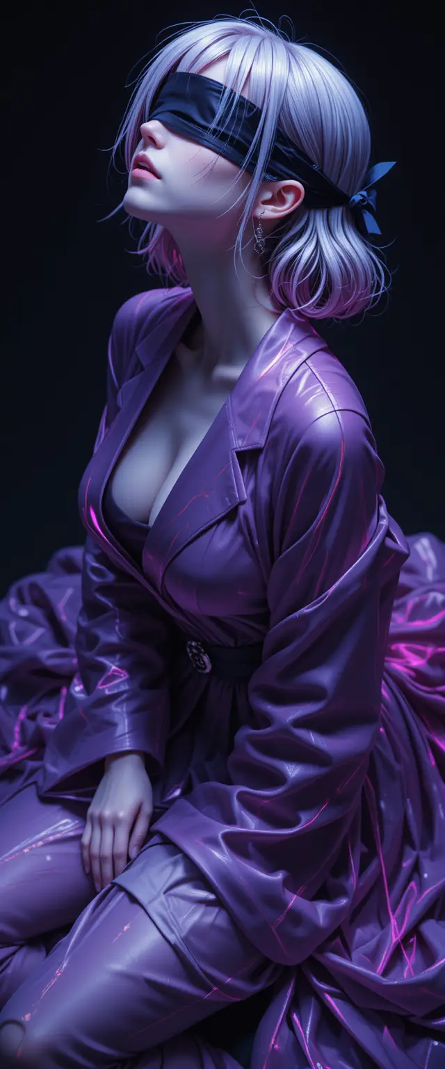 俯視霓虹長袍仰望的動漫女子