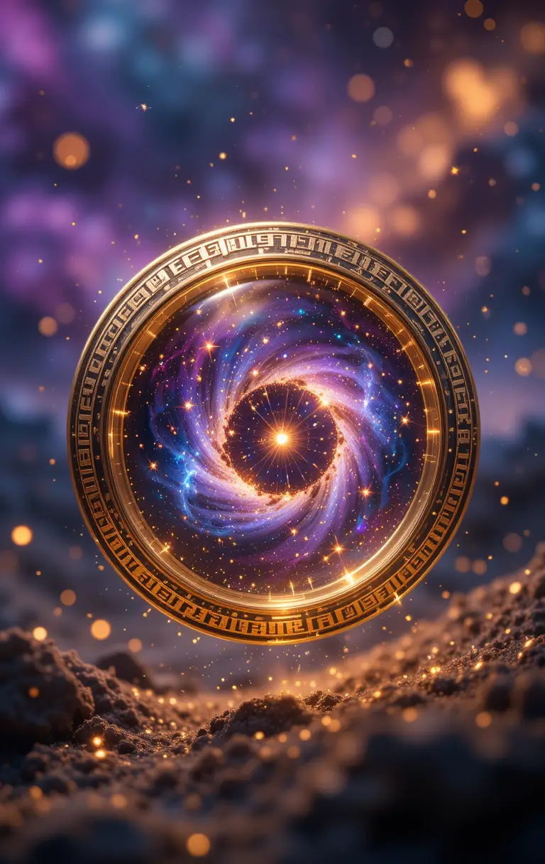 Goldener Ring mit leuchtender Galaxie im Zentrum