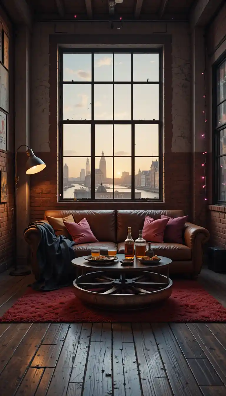 Industrial apartment living room with cozy warm details