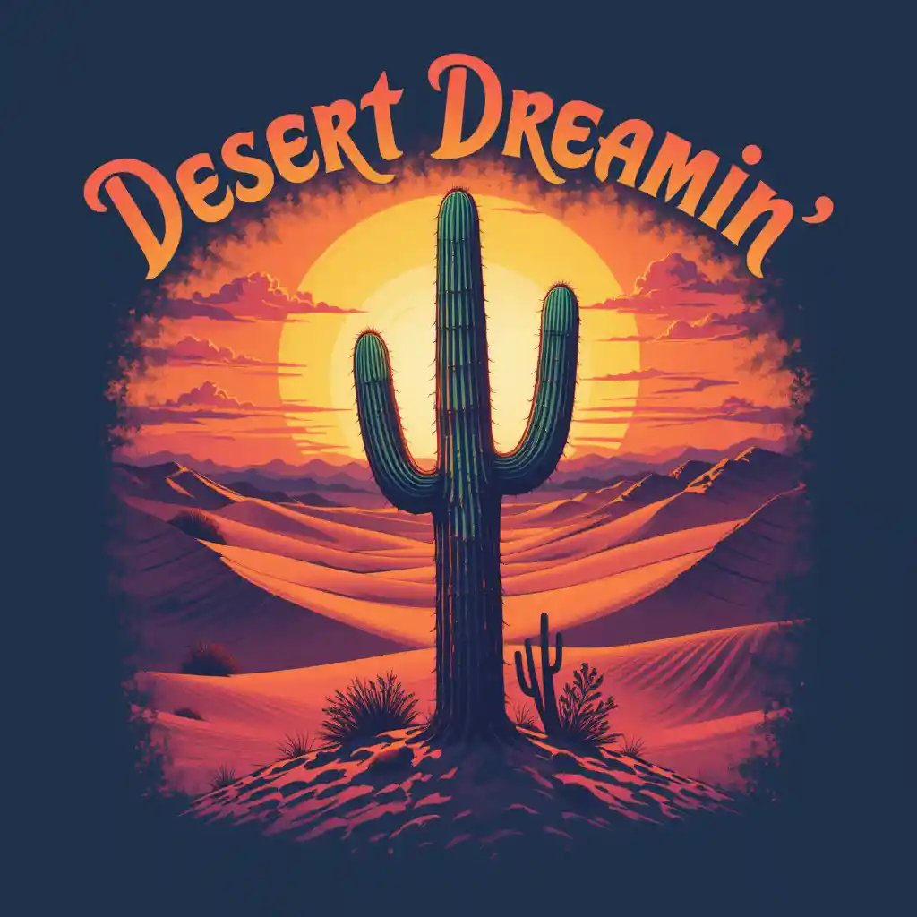 Cactus And Sunset Desert Graphic T Shirt Design