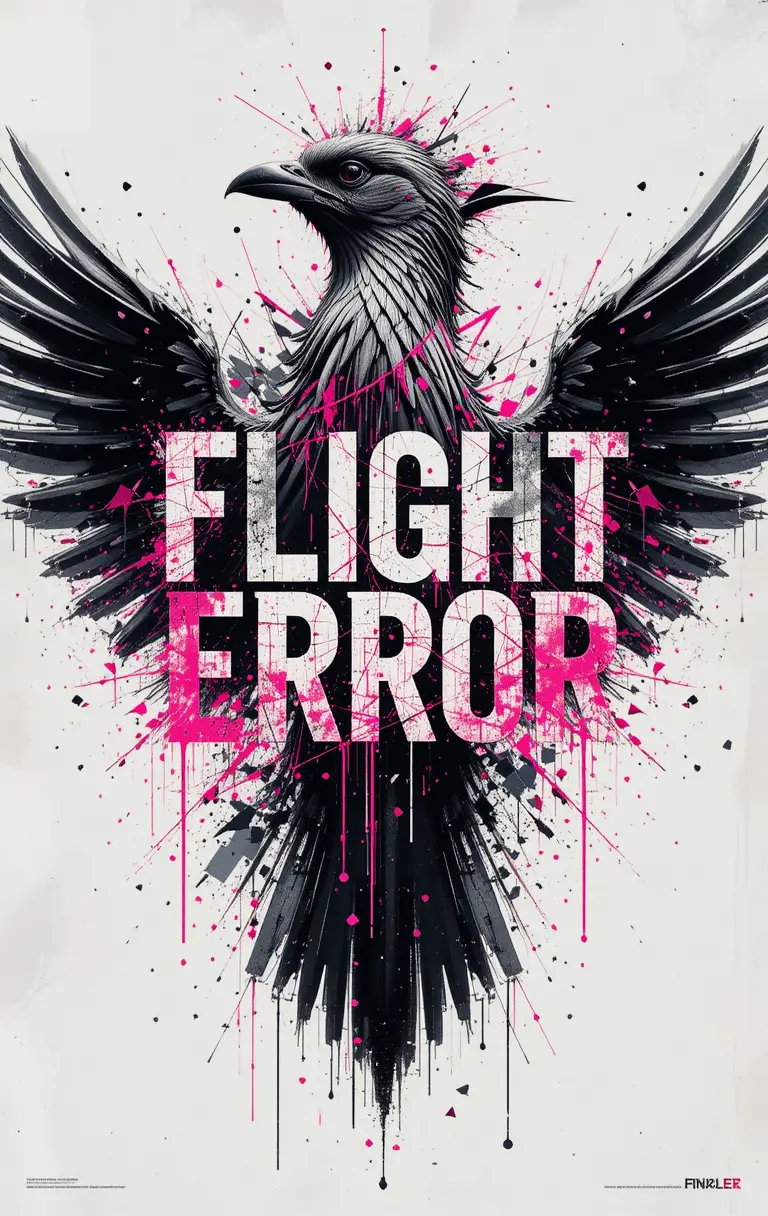 Affiche abstraite d’oiseau avec typographie glitch et logo