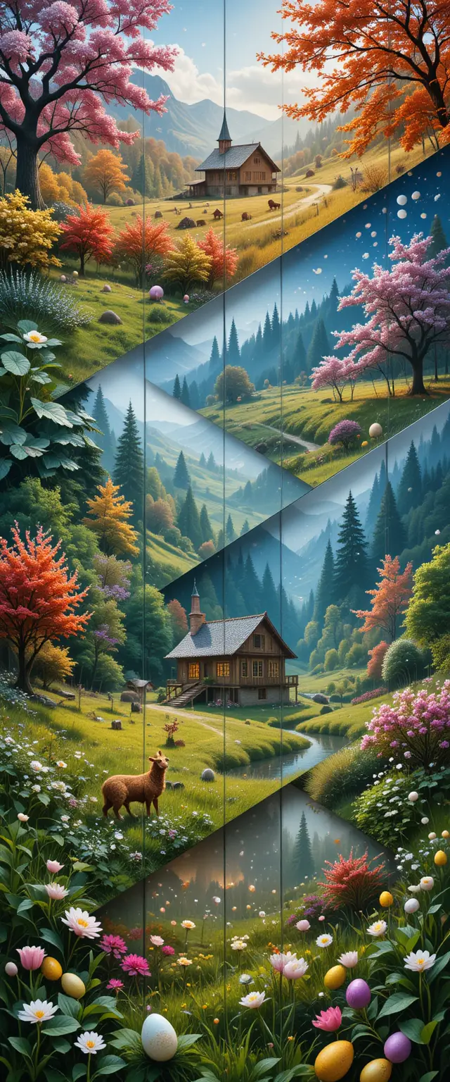 Toile panoramique 3D de la nature au fil des quatre saisons