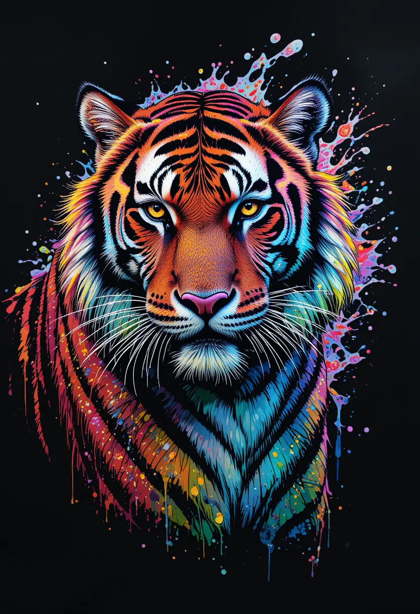 Maestoso Ritratto di Tigre in Illustrazione a Inchiostro al Neon