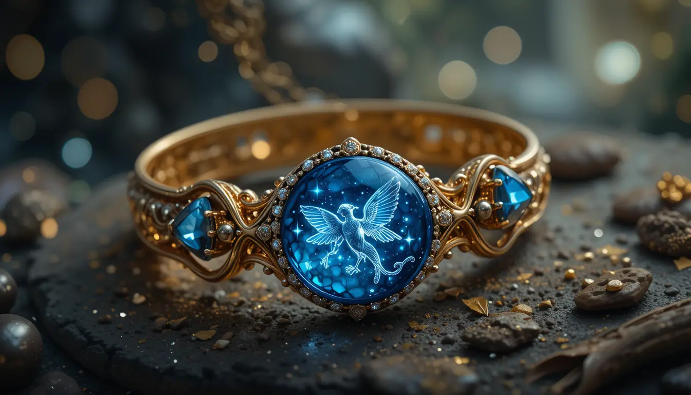 Collana fantasy blu magica in cofanetto portagioie dorato
