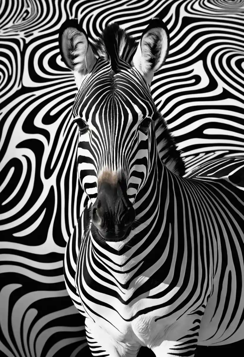 Black and white optical art with camouflaged zebra