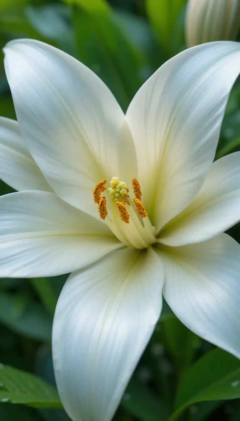 White lily close up with soft dreamy background