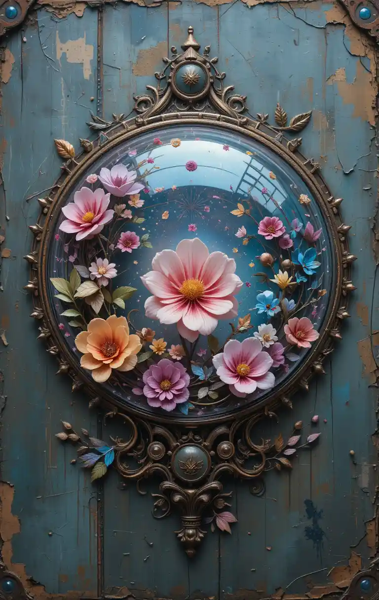 Kristallkugel-Wandkunst mit floral-industriellem Design