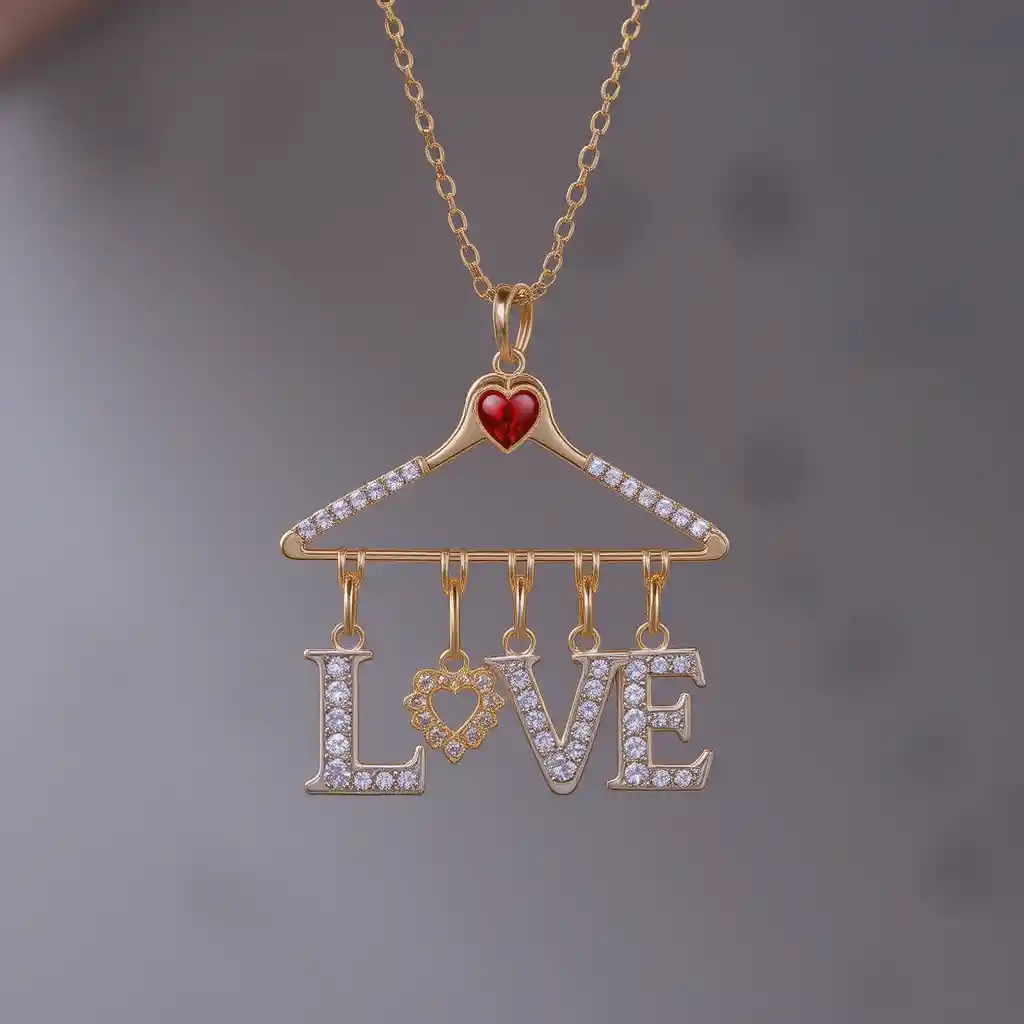 Delicate gold necklace with heart and love letter pendant