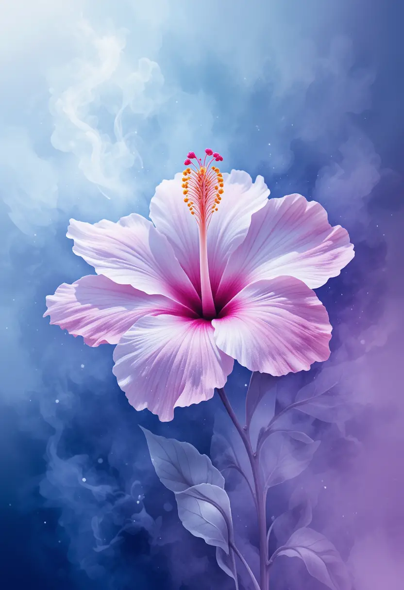 Zarte Hibiskusblüte in weichem Aquarell mit nebligem Verlauf