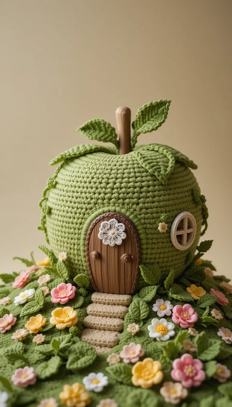 Maison Pomme au Crochet dans un Jardin de Conte de Fées