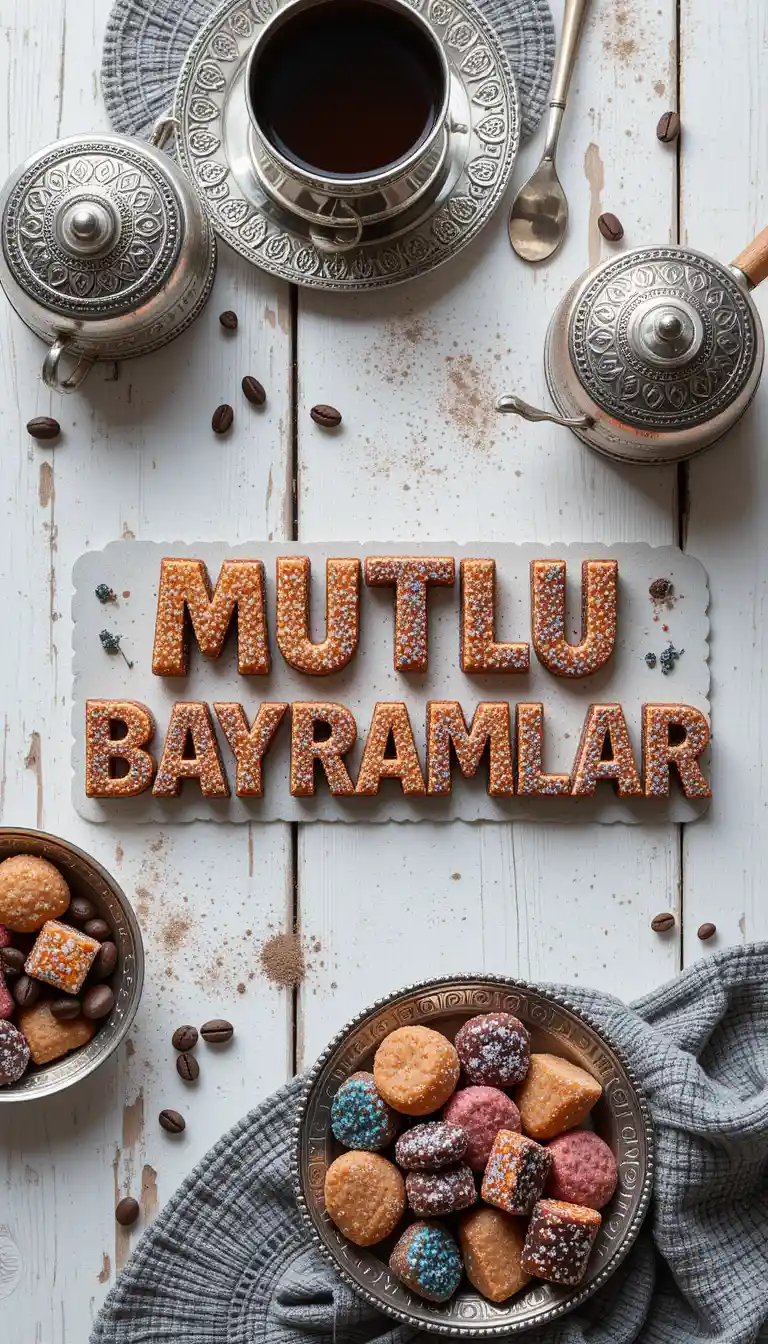Türkischer Kaffeegenuss mit Süßigkeiten auf rustikalem Holztisch