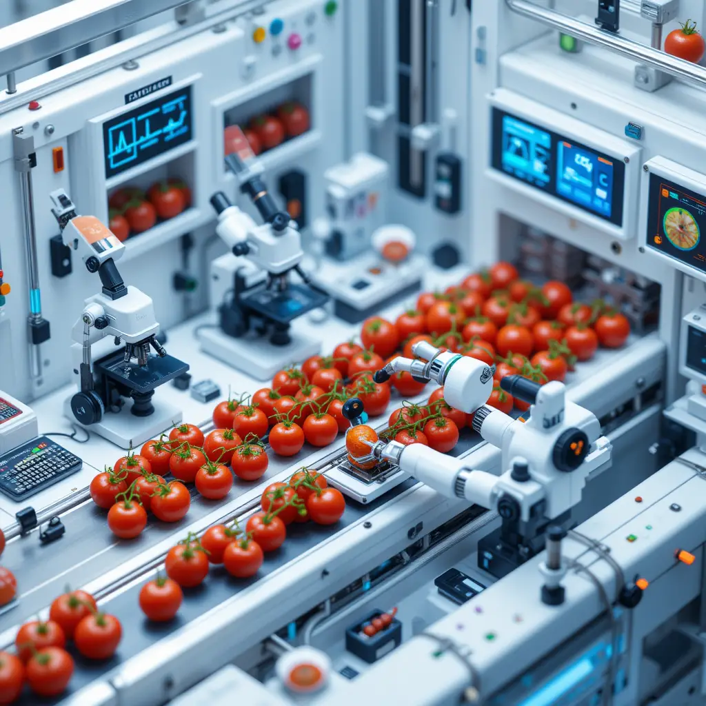 Isometric High Tech Tomato Laboratory With Robotic Inspection