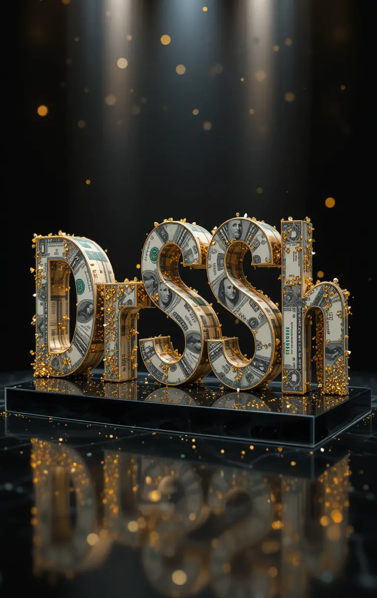 Luxuriöses 3D-Dollar-Schein-Logo mit Goldflocken