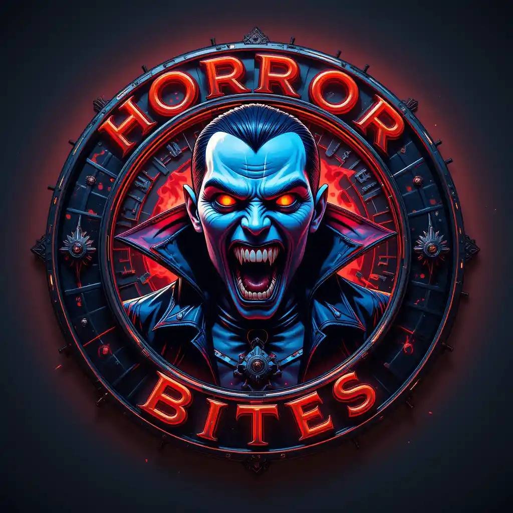 Futuristic steampunk vampire emblem with circular 3d logo