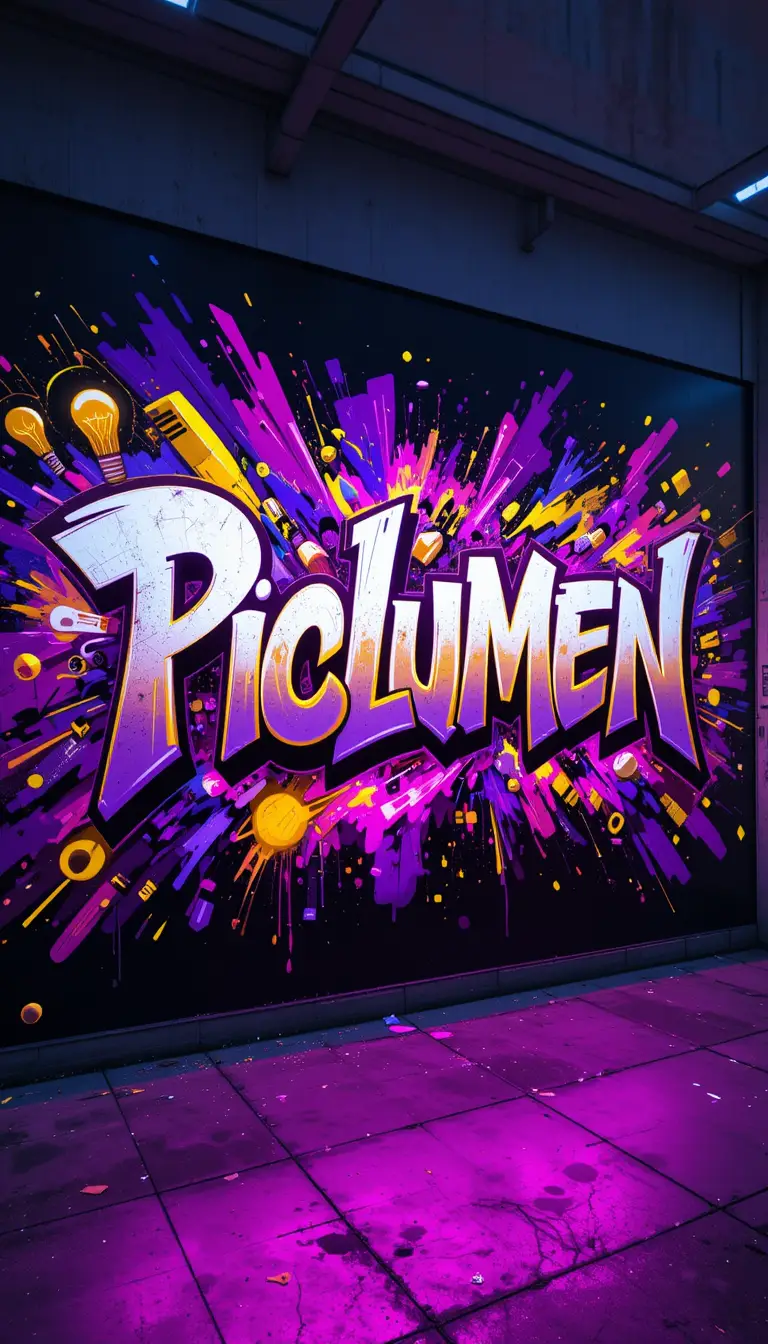Tipografia de grafite em neon com a palavra Piclumen