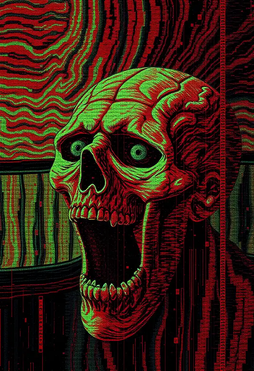 Neural inspired scream face with distorted eeg color waves