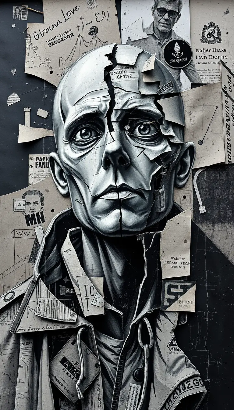 Abstrakte gesichtslose Außenseiterfigur in fragmentierter Collage