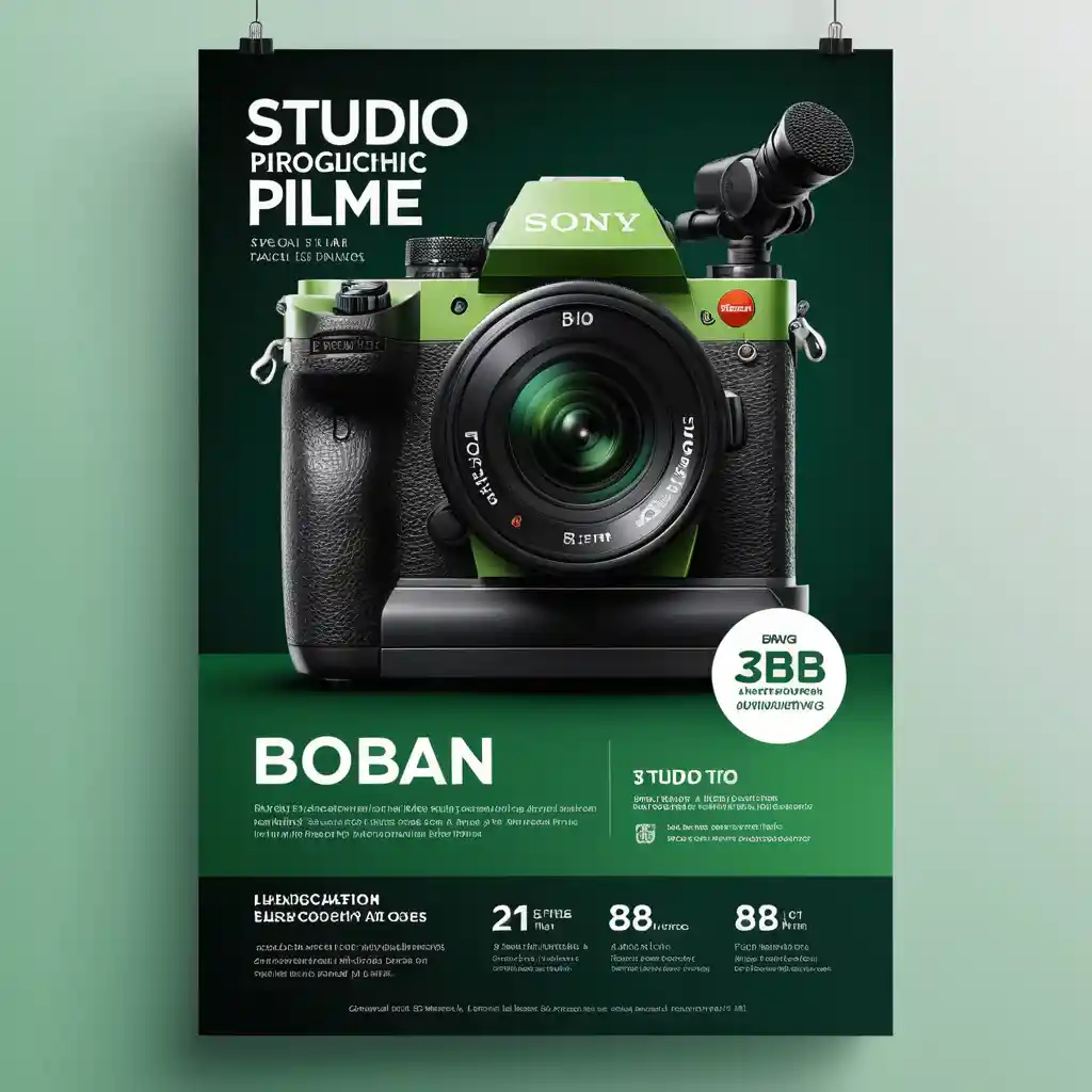 Bilingual studio time poster with modern film icons