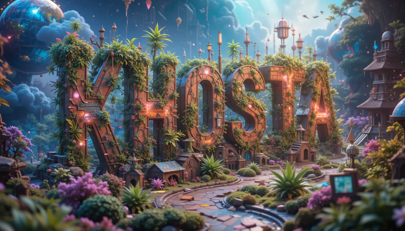 Plateau de fantasy surréaliste avec lettres 3D explosives « Khosta »