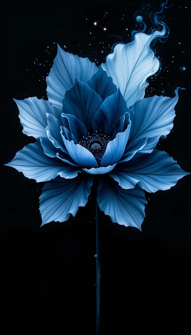 Abstrakte Tintenblüte wie eine weiche, flüssige Blume