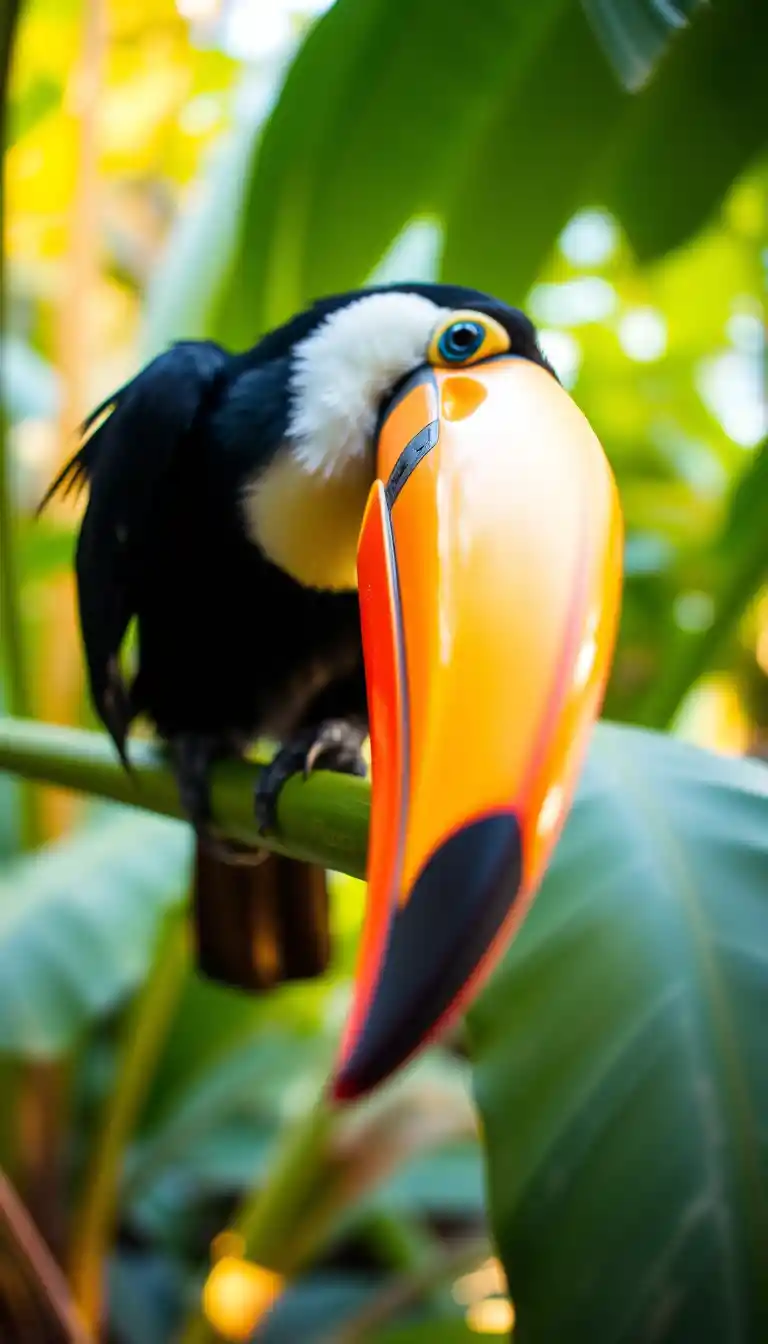 Tucano colorato appollaiato su un ramo nella foresta tropicale