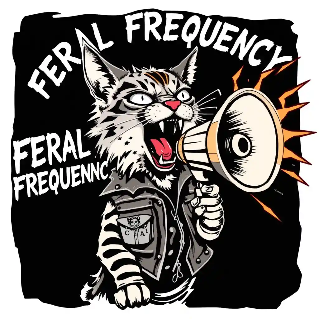Possessed alley cat screaming into a broken megaphone
