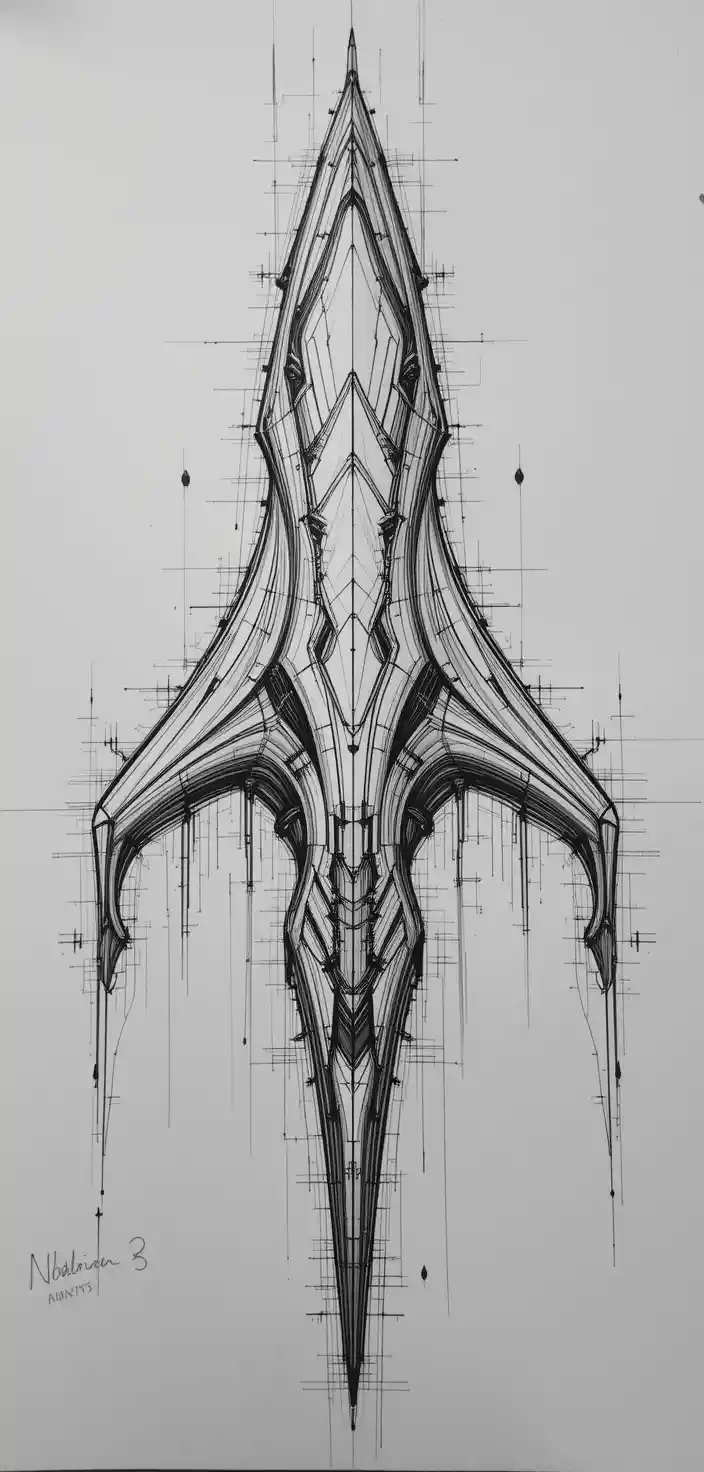 Abstract line drawing of a symmetrical spaceship concept