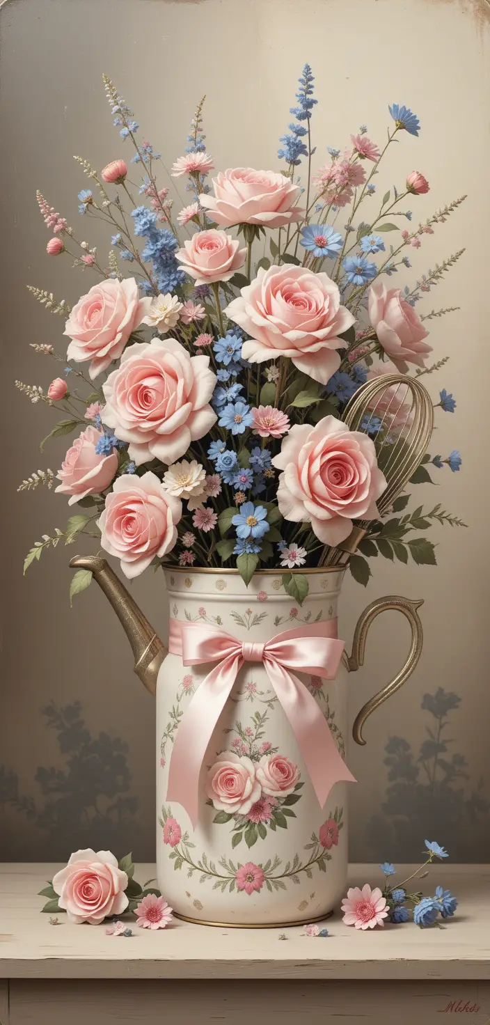 Romantisches Stillleben mit floralen Blechdosen