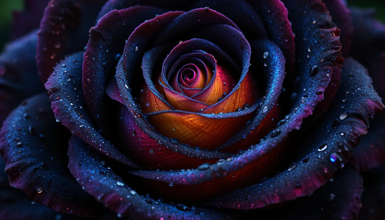 Makro-Nahaufnahme einer schwarzen Regenbogenrose