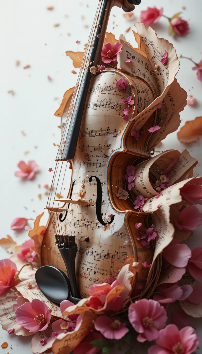 Violino con spartito vintage in espansione in vista laterale