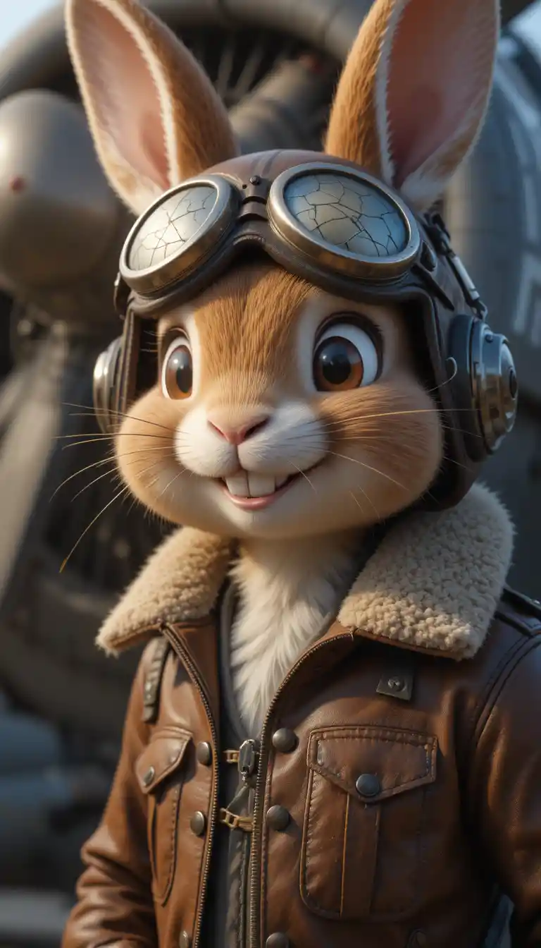 Cartoon-Hasenpilot mit Lederjacke und Fliegerbrille