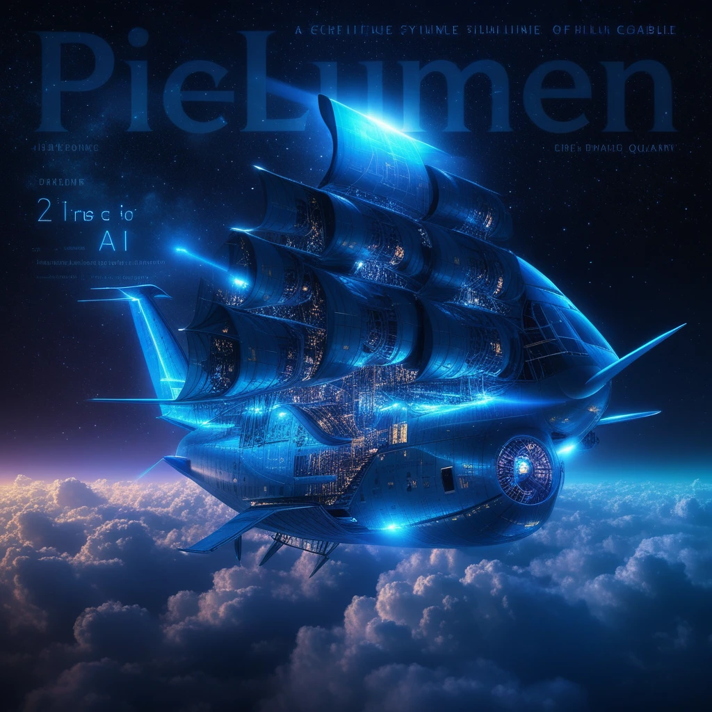 Leuchtend blaues Flugzeug auf kosmischem Energiefeld