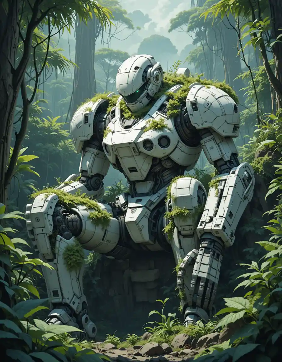 Giant White Robot Abandoned In Overgrown Jungle Ruins