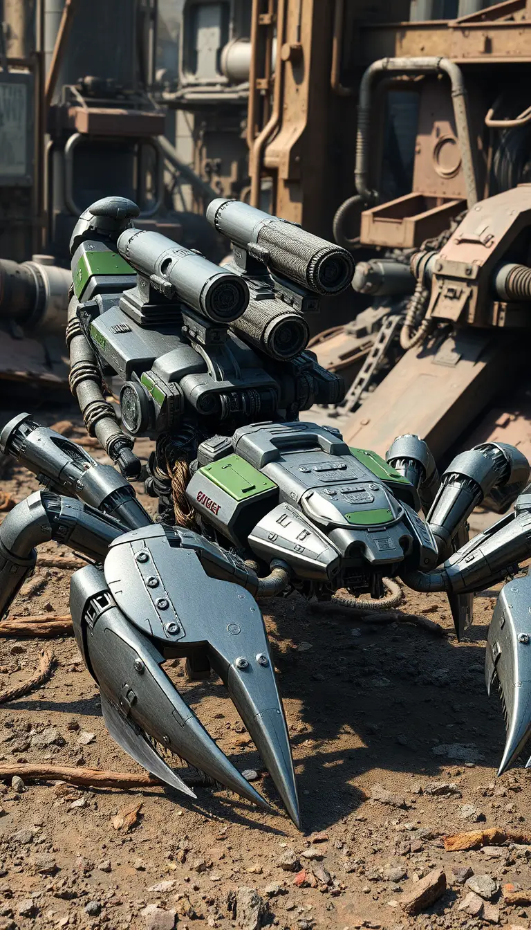 Mechanical Scorpion Robot In Gritty Industrial Battlefield