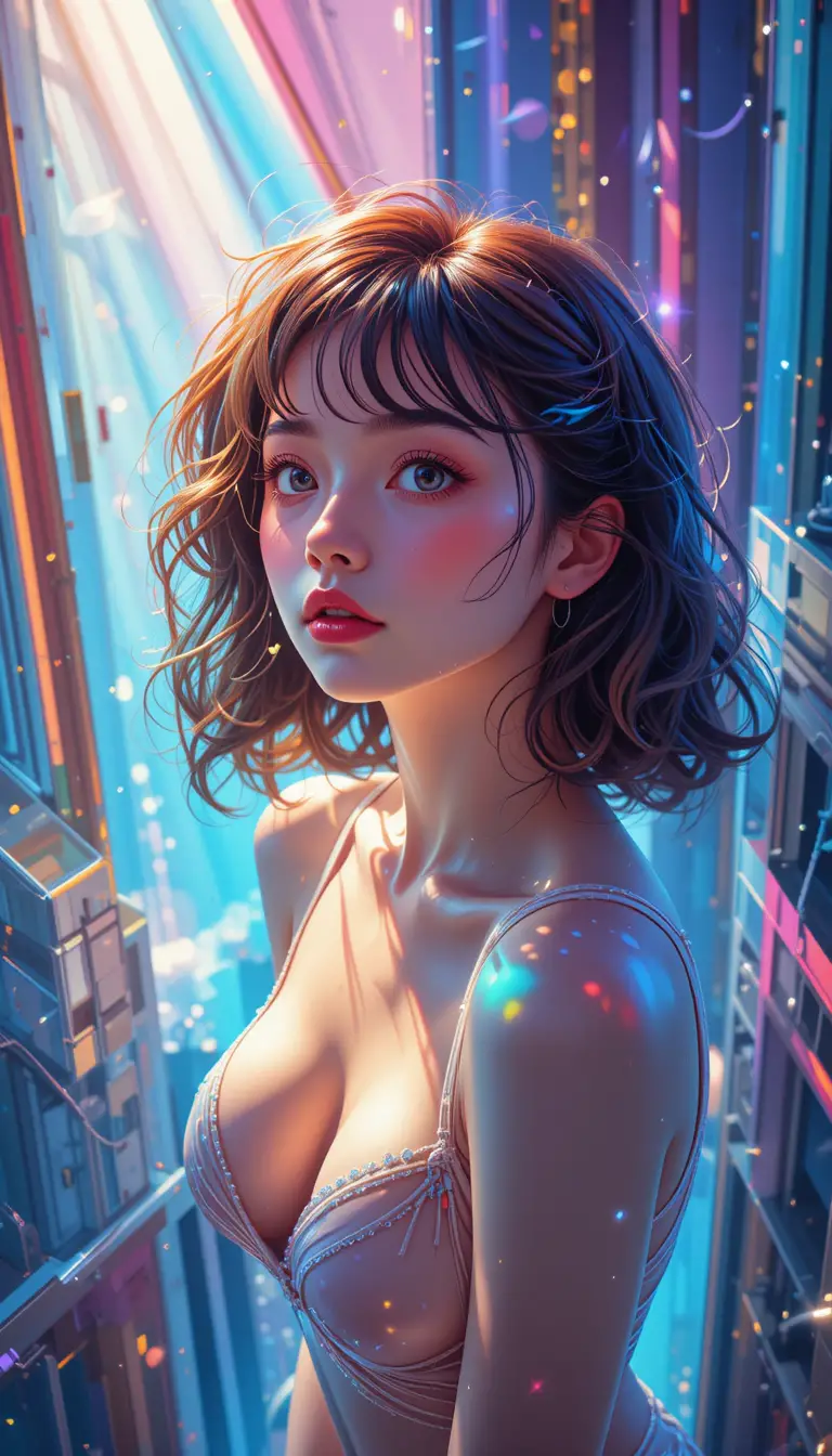 繽紛高角度視角的波普藝術女孩肖像
