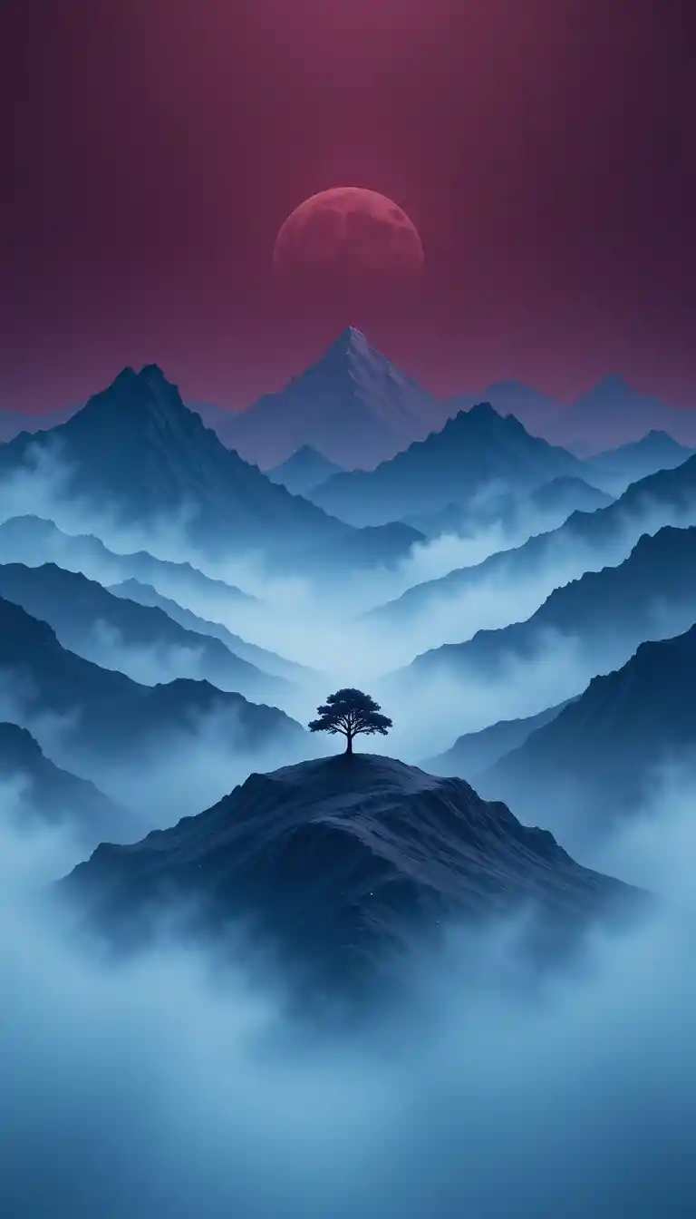 Extreme macro of a minimalist mountain landscape with tree