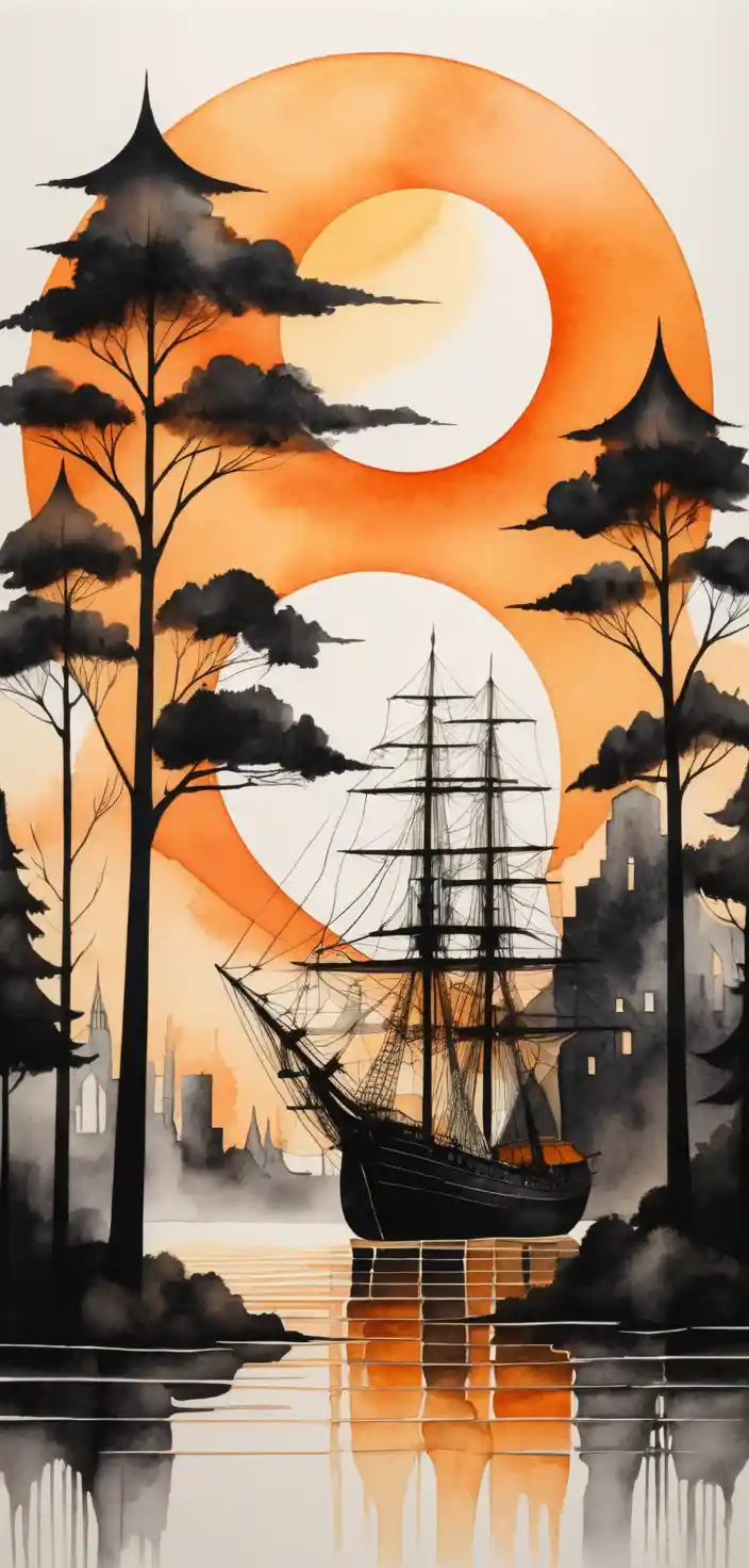 Cubist watercolor airship with abstract architectural forms