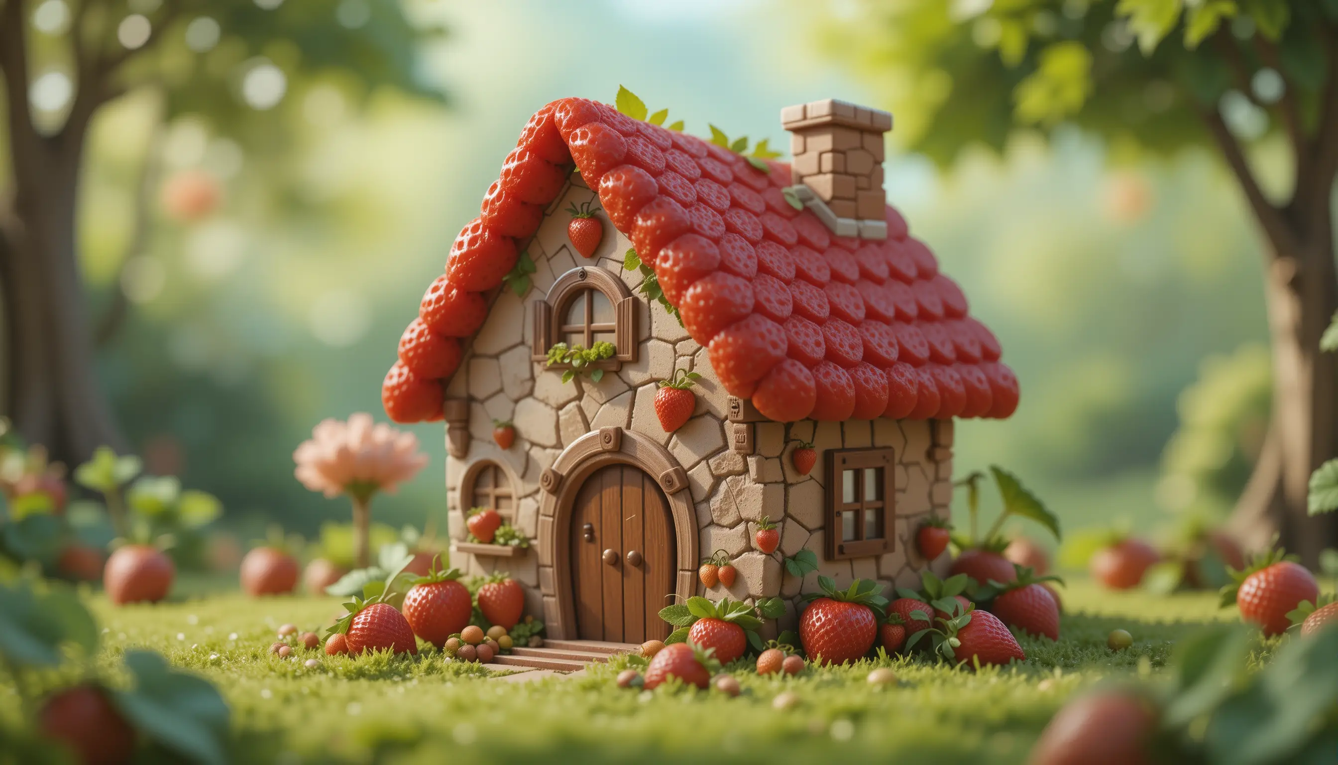 Adorable maison chibi aux fraises faite de baies juteuses