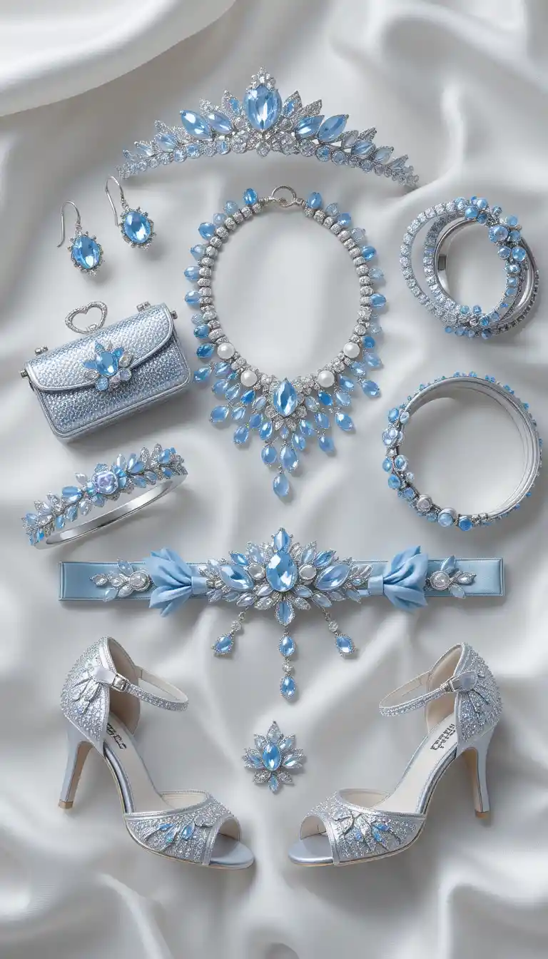 Royal ice blue and silver baby girl jewelry layout