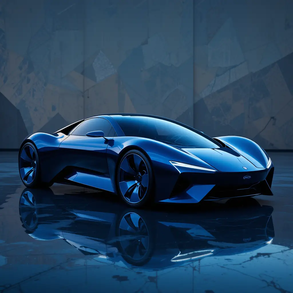 Voiture concept bleue futuriste dans une scène de studio élégante