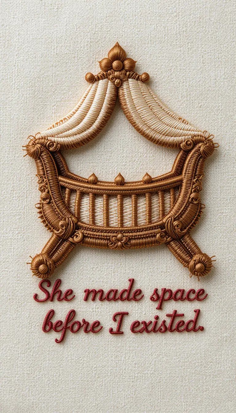 Patch ricamato di culla vuota con citazione poetica in serif